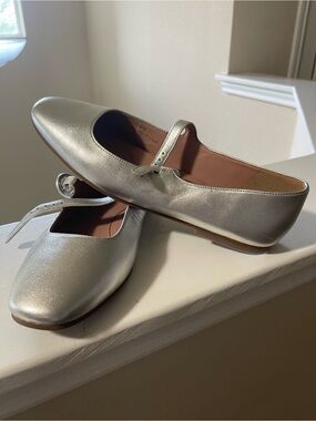 Paolo Metallic Silver Mary Jane Flats